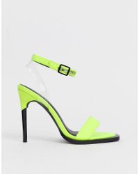 ASOS Leather Harris Barely There Heeled Sandals In Neon Green - Lyst