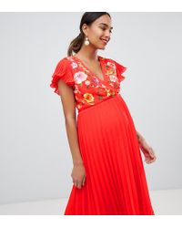 asos red embroidered dress