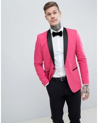 pink suit jacket bright asos slim tuxedo lapel contrast suits trousers