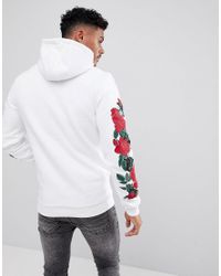 white hoodie with roses mens