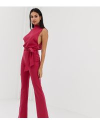 scuba high neck tie waist jumpsuit