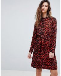 warehouse red animal print dress