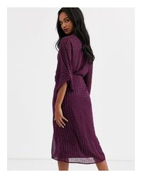 ASOS Synthetic Kimono Midi Dress in Purple | Lyst