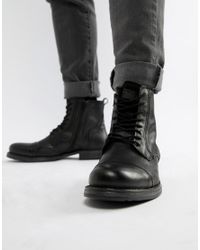 Jack & Jones Leather Boot With Side Zip in Black for Men - Lyst