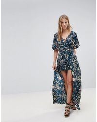 Robe Longue A Fleurs Avec Short Band Of Gypsies En Coloris Bleu Lyst