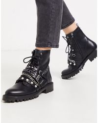 Stradivarius Buckle And Pearl Strap Boots in Black - Lyst
