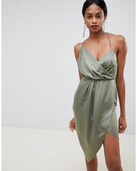 ASOS Satin Wrap Dress With Chain Back ...