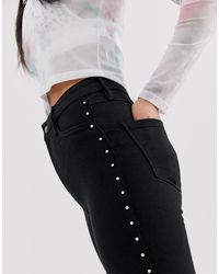 Bershka Denim Skinny Trouser With Studs in Black - Lyst