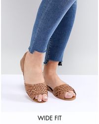 ASOS Leer Juna Geweven Leren Zomerschoenen Met Brede Pasvorm in het Bruin -  Lyst