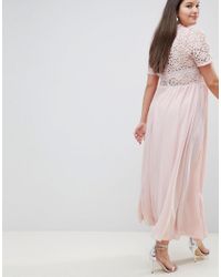 John Zack Pink High Neck Cutwork Lace Top Maxi Dress