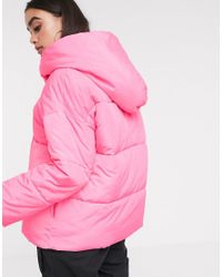 bubblegum pink puffer jacket