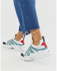 Skechers Leer D'lite - Sneakers 3.0 Met Dikke Zool En Bovenlaag In Wit En  Blauw in het Wit - Lyst