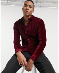 ASOS Fluweel Skinny Fit Overhemd Van Fluweel in het Rood voor heren | Lyst  NL