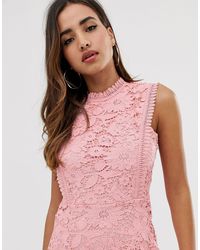 boohoo exclusive sleeveless lace midi dress in pink