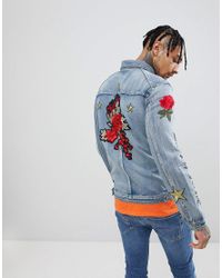 Sixth June Denim Jacket With Rose Embroidery in Blue for Men - Lyst