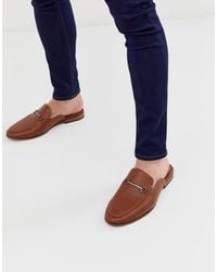 Leather Backless Loafers in Tan 