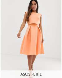 ASOS DESIGN Petite - Vestito midi da cerimonia con top corto e risvolto sul  retroASOS in Denim di colore Arancione | Lyst