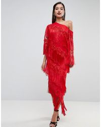 one shoulder fringe dress