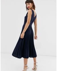 warehouse pleated midi dress dark green