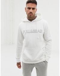 Sudadera con capucha y logo en blanco de Pull\u0026Bear de Denim de color Blanco  para hombre | Lyst