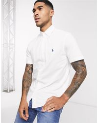 Camicia piqué slim bianca a maniche corte con logoPolo Ralph Lauren in  Cotone da Uomo colore Bianco | Lyst