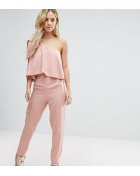 pink one shoulder jumpsuit