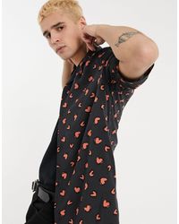 Romanza - camicia nera con stampa a cuori da Uomo di AllSaints in Nero |  Lyst