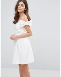 miss selfridge bardot skater dress in white