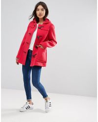 Gloverall Fitted Pannelled Wool Duffle Coat in Pink | Lyst