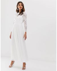 Chi chi london lace maxi dress with scalloped back in white Clearance