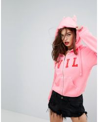 Felpa con zip e cappuccio con corna di Wildfox in Pink
