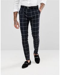 blue and white check pants
