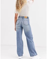 Monki Yoko Wide Leg Organic Cotton Jeans in Blue | Lyst