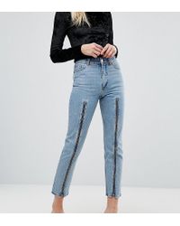 Monki Denim Zip Front Straight Leg Jeans in Blue | Lyst
