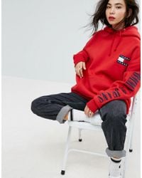 Womens red tommy hilfiger hoodie Clearance