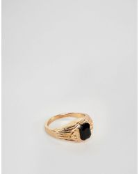 Asos Vintage Style Signet Ring In Gold Tone With Black Stone In