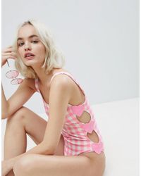 Lazy Oaf - Badpak Met Roze Gingham-ruit En Hartjesdetails in het Pink