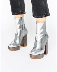 silver platform ankle boots