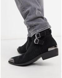 Botas chelsea estilo western con tacón cubano ASOS de Ante de color Negro  para hombre | Lyst