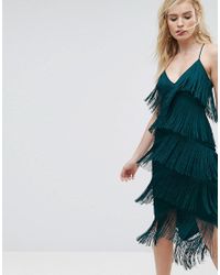 fringe mesh strappy midi bodycon dress