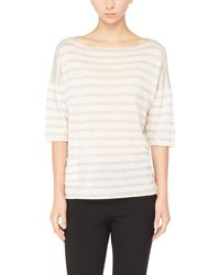 ATM White Cashmere Boatneck Striped Sweater