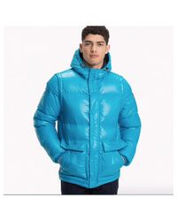 Tommy Hilfiger Synthetic Shiny Hooded Down Bomber Jacket in Blue for Men -  Lyst