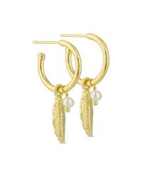 Pure Metallic Pearl And Feather Earrings , Title:gold