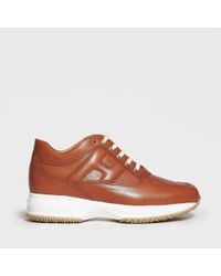 Hogan Brown Interactive Leather-colored Leather Sneakers