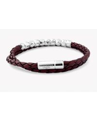 Tateossian | Silver Studded Double Wrap Brown Leather Scoubidou Bracelet for Men | Lyst