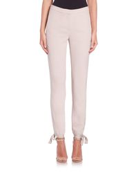 Halston | Pink Tie-ankle Gabardine Pants | Lyst