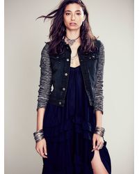 Knit Hooded Denim Jacket in Black 