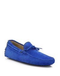 Tod's | Blue Suede Gommini Tie-front Drivers for Men | Lyst