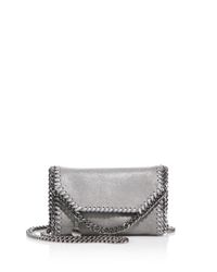 Stella McCartney | Silver Tiny Falabella Faux Leather Fold-over Chain Crossbody Bag | Lyst