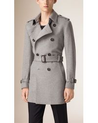 Burberry Mid-length Wool Cashmere Trench Coat in Pale Grey Melange ...